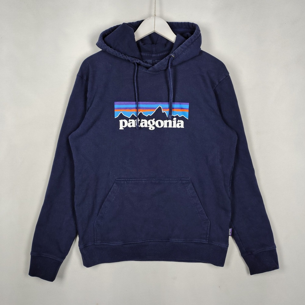 Patagonia Uprisal Hoody Navy Blue Fitz Roy Logo Recycled Cotton Sweatshirt M